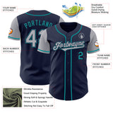 Custom Navy Gray-Teal Authentic Two Tone Baseball Jersey