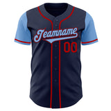 Custom Navy Light Blue-Red Authentic Two Tone Baseball Jersey