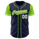 Custom Navy Neon Green-White Authentic Two Tone Baseball Jersey