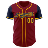 Custom Crimson Navy-Gold Authentic Two Tone Baseball Jersey