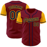 Custom Crimson Navy-Gold Authentic Two Tone Baseball Jersey