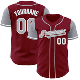 Custom Crimson Gray-White Authentic Two Tone Baseball Jersey