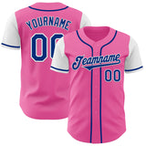 Custom Pink Royal-White Authentic Two Tone Baseball Jersey