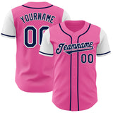 Custom Pink Navy-White Authentic Two Tone Baseball Jersey