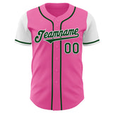 Custom Pink Green-White Authentic Two Tone Baseball Jersey