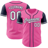 Custom Pink White-Navy Authentic Two Tone Baseball Jersey