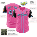 Custom Pink Light Blue-Black Authentic Two Tone Baseball Jersey