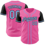 Custom Pink Light Blue-Black Authentic Two Tone Baseball Jersey