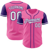 Custom Pink White-Purple Authentic Two Tone Baseball Jersey