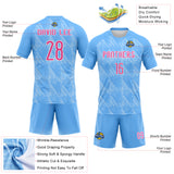 Custom Powder Blue Pink-White Lines Splatter Art Sublimation Volleyball Uniform Jersey