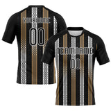 Custom Black Old Gold-White Geometric Shape Sublimation Volleyball Uniform Jersey