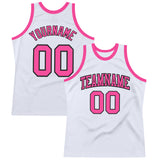 Custom White Pink-Black Authentic Throwback Basketball Jersey