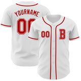 Custom White Red Authentic Baseball Jersey