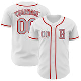 Custom White Gray-Red Authentic Baseball Jersey