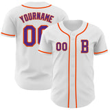 Custom White Purple-Orange Authentic Baseball Jersey