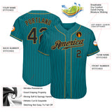 Custom Teal Black Pinstripe Black-Old Gold Authentic Baseball Jersey