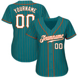 Custom Teal Orange Pinstripe White-Orange Authentic Baseball Jersey