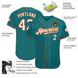 Custom Teal Orange Pinstripe White-Orange Authentic Baseball Jersey