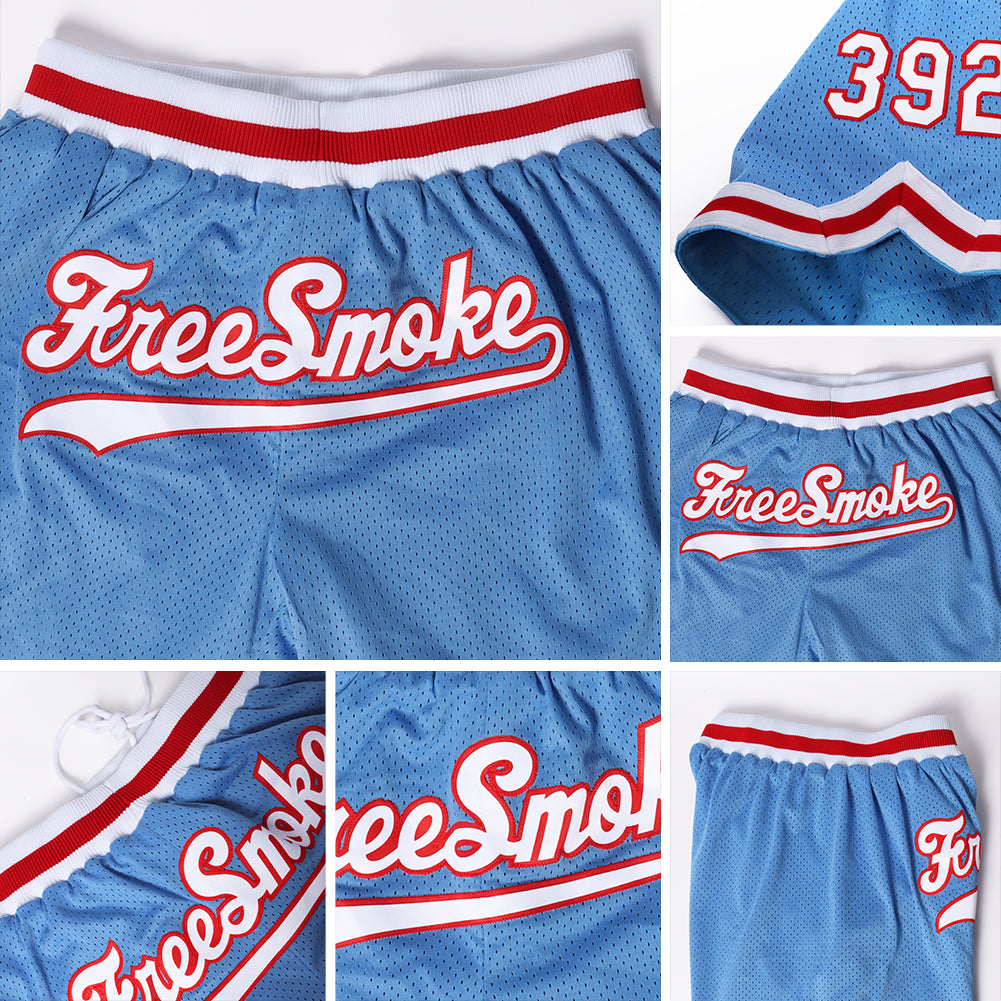 Custom Red Light Blue-White Authentic Throwback Basketball Shorts Sale  Online – FansCustom