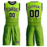 Custom Neon Green Black-White Round Neck Sublimation Basketball Suit Jersey