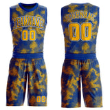 Custom Royal Gold-White Round Neck Sublimation Basketball Suit Jersey