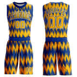 Custom Royal Gold-White Round Neck Sublimation Basketball Suit Jersey