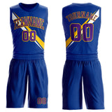 Custom Royal Purple-Yellow Diagonal Lines Round Neck Sublimation Basketball Suit Jersey