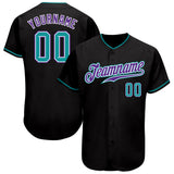 Custom Black Teal-Purple Authentic Baseball Jersey