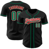 Custom Black Kelly Green-Red Authentic Baseball Jersey