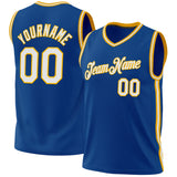 Custom Blue White-Gold Authentic Throwback Basketball Jersey