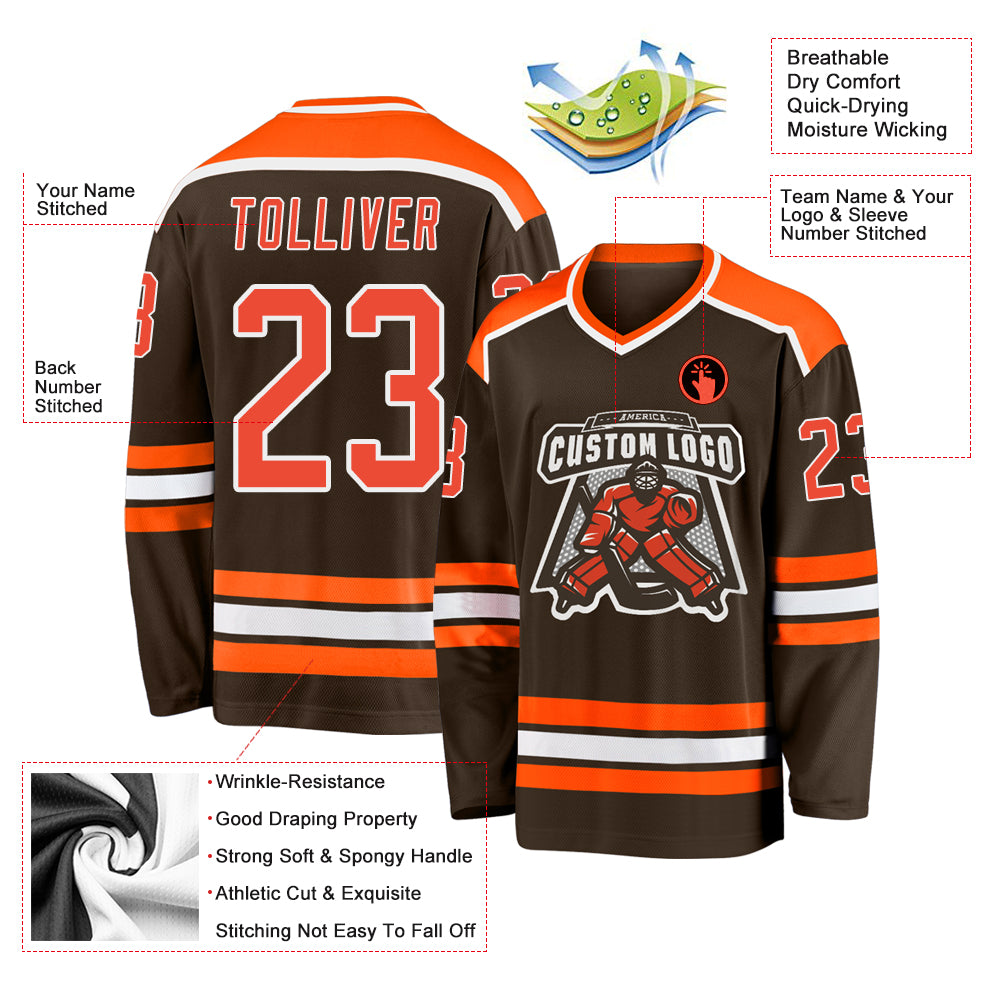 Stitched And Print Aqua White-orange Hockey Jersey Custom - Inktee