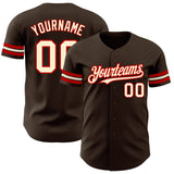 Custom Brown Cream-Red Authentic Baseball Jersey