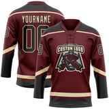 Custom Burgundy Black-City Cream Hockey Lace Neck Jersey