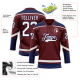 Custom Burgundy White-Navy Hockey Lace Neck Jersey