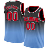 Custom Black Red-Light Blue Authentic Fade Fashion Basketball Jersey