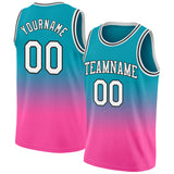 Custom Teal White-Pink Authentic Fade Fashion Basketball Jersey