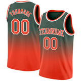 Custom Hunter Green Orange-White Authentic Fade Fashion Basketball Jersey