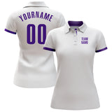 Custom White Purple Performance Golf Polo Shirt