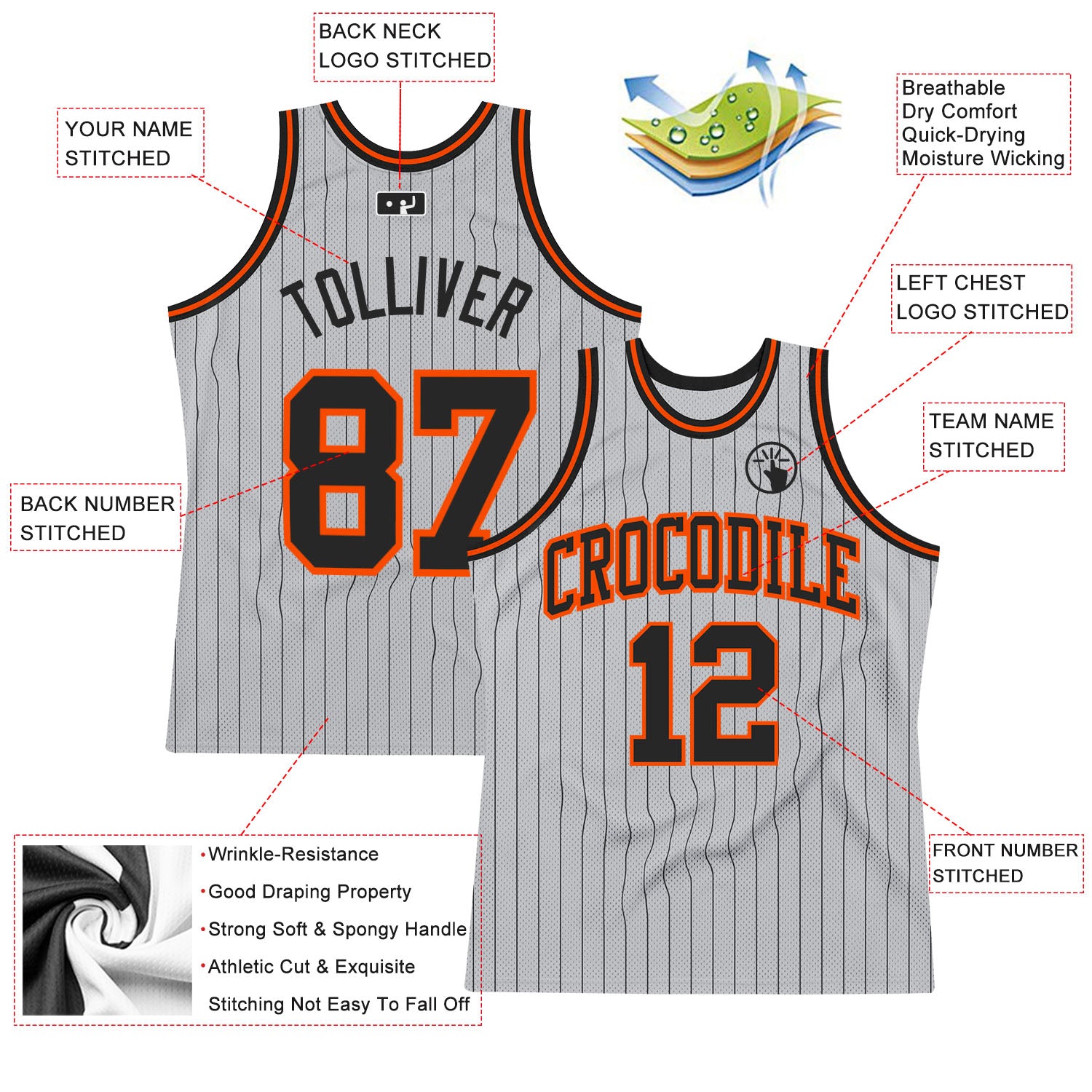 Custom Black White Pinstripe Black-White Authentic Basketball Jersey