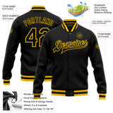 Custom Black Black-Gold Bomber Full-Snap Varsity Letterman Jacket