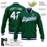 Custom Kelly Green White-Royal Bomber Full-Snap Varsity Letterman Jacket