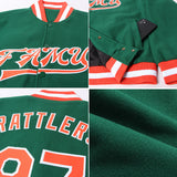 Custom Kelly Green Orange-White Bomber Full-Snap Varsity Letterman Jacket