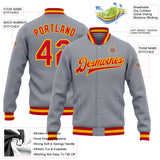 Custom Gray Red-Gold Bomber Full-Snap Varsity Letterman Jacket