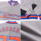 Custom Gray Orange-Royal Bomber Full-Snap Varsity Letterman Jacket