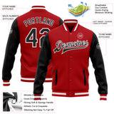 Custom Red Black-White Bomber Full-Snap Varsity Letterman Two Tone Jacket