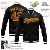 Custom Black Burgundy-Gold Bomber Full-Snap Varsity Letterman Jacket