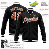 Custom Black Texas Orange-White Bomber Full-Snap Varsity Letterman Jacket