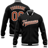 Custom Black Texas Orange-White Bomber Full-Snap Varsity Letterman Jacket