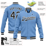 Custom Light Blue Black-White Bomber Full-Snap Varsity Letterman Jacket