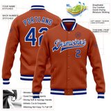 Custom Texas Orange Royal-White Bomber Full-Snap Varsity Letterman Jacket